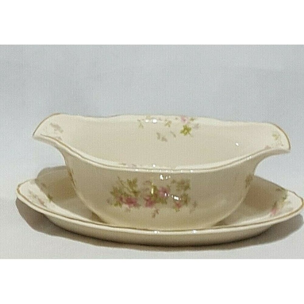 Syracuse Federal Shape China USA made Stansbury Gravy Boat Attached Underplate